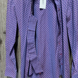 LS Show Shirt, 2 Button Collars *fair, older, v.discolored/faded?, seam puckers