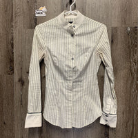 LS Show Shirt, attached button collar *gc, older, MISSING BUTTON, seam puckers, crinkled/bubbled & wrinkled
