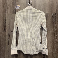 LS Show Shirt, attached button collar *gc, older, MISSING BUTTON, seam puckers, crinkled/bubbled & wrinkled
