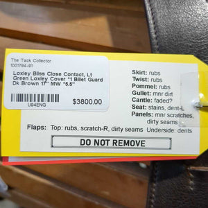 17" MW *5.5" Loxley Bliss Close Contact, Lt Green Loxley Cover *1 Billet Guard, Wool Flocking, Med Exterior Front Block, Med Back Block, Front & Rear Gusset Panels, Flaps: 13.5"L x 13.5"W