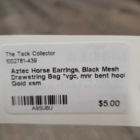 Aztec Horse Earrings, Black Mesh Drawstring Bag *vgc, mnr bent hook

