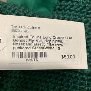 Long Crochet Ear Bonnet Fly Veil, Hvy piping, Noseband Elastic *like new, puckered