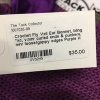 Crochet Fly Veil Ear Bonnet, bling *xc, v.mnr curled ends & puckers, mnr loose/gappy edges
