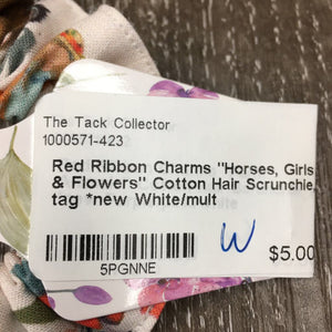 "Horses, Girls & Flowers" Cotton Hair Scrunchie, tag *new