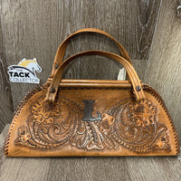 Tooled Light Leather Purse, braided edges, snap *gc, rubs, broken/unstitched braided edge, stains, mnr marks