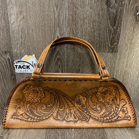 Tooled Light Leather Purse, braided edges, snap *gc, rubs, broken/unstitched braided edge, stains, mnr marks