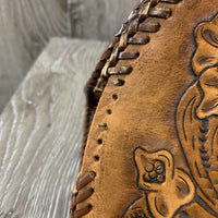 Tooled Light Leather Purse, braided edges, snap *gc, rubs, broken/unstitched braided edge, stains, mnr marks
