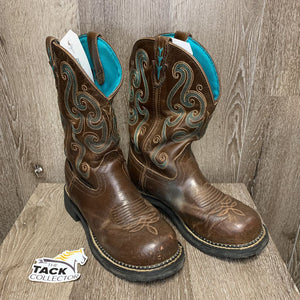 Round Steel Toe Western Boots *gc, mnr dirt, stains, scratches, dings, rubbed piping