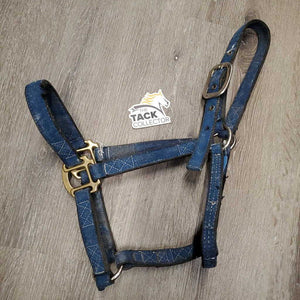Thick Nylon Halter *clean, v.stiff, older, fair, frays, faded, threads, older, scraped edges, stains, repaired?
