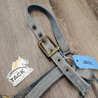 Thick Nylon Halter *clean, v.stiff, older, fair, frays, faded, threads, chewed, stains
