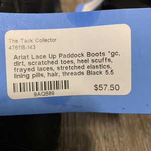 Lace Up Paddock Boots *gc, dirt, scratched toes, heel scuffs, frayed laces, stretched elastics, lining pills, hair, threads
