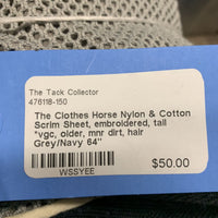 Nylon & Cotton Scrim Sheet, embroidered, tail *vgc, older, mnr dirt, hair