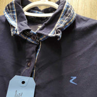 SS Cotton Polo Shirt. 1/4 Button Up *gc, older, mnr hair, v.curled/folded collar