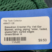 Crochet Fly Veil Ear Bonnet, string, piping *older, faded, stains?dirt, curled edges