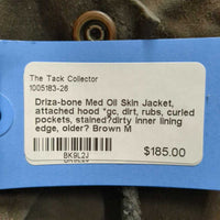 Med Oil Skin Jacket, attached hood *gc, dirt, rubs, curled pockets, stained?dirty inner lining edge, older?