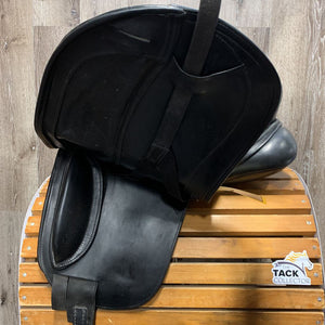 17" Adj *Set Wide 5.5" Schleese Wave Dressage Saddle, Navy Schlleese Saddle Cover, 2 Large Front Velcro Blocks, Rear Gusset Panel, Wool Flocking, Flaps: 17.25"L x 12.5"W Serial #: 2-17 9698S0710