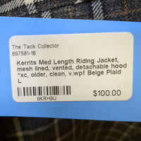 Med Length Riding Jacket, mesh lined, vented, detachable hood *xc, older, clean, v.wpf
