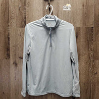 LS Sun Shirt, mesh sleeves, 1/4 Zip Up *gc, stains, threads, puckered bottom seam
