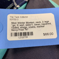 Med Winter Blanket, neck, 2 legs *gc, 0 wpf, older?, clean, repaired, faded, snags, stains, marker
