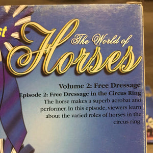 3 VHS "The World of Horses" *missing 1, v.worn box, dirty, creased