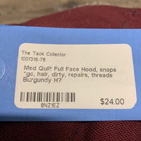 Med Quilt Full Face Hood, snaps *gc, hair, dirty, repairs, threads
