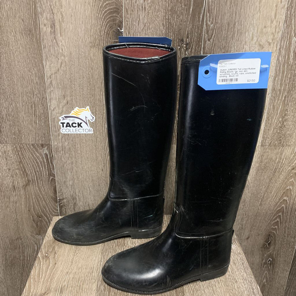 JUNIORS Tall Lined Rubber Riding Boots *gc, mnr dirt, scratches, scuffs, rubs, unstitched binding