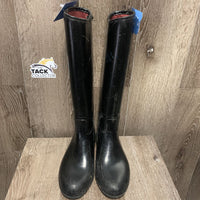 JUNIORS Tall Lined Rubber Riding Boots *gc, mnr dirt, scratches, scuffs, rubs, unstitched binding
