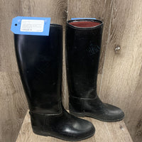 JUNIORS Tall Lined Rubber Riding Boots *gc, mnr dirt, scratches, scuffs, rubs, unstitched binding
