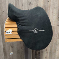 17.5 W *5.25" Sankey Dressage Saddle, Black Fleece Sankey Cover, XLg Velcro Front Blocks, Wool Flocking, Front & Rear Gusset Panels, Flaps: 16"L x 12.5"W Serial #: 0406714

