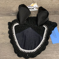 Crochet Ear Bonnet Fly Veil, piping, bling *like new