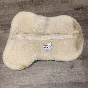Quilt Sheepskin Half Pad *gc, mnr dirt, stained, dingy, hair, loose stitching, clumpy fleece, stiff wither, weak worn velcro