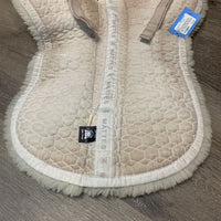 Quilt Sheepskin Half Pad *gc, mnr dirt, stained, dingy, hair, loose stitching, clumpy fleece, stiff wither, weak worn velcro
