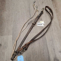 Leather and Rope Western Running Martingale *fair, dirty, stained, film, v. stiff, chipped plaiting