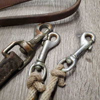 Leather and Rope Western Running Martingale *fair, dirty, stained, film, v. stiff, chipped plaiting
