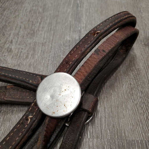 Double Stitched Leather Headstall *fair, dirt, stains, cracks, x holes, rust, loose stitch