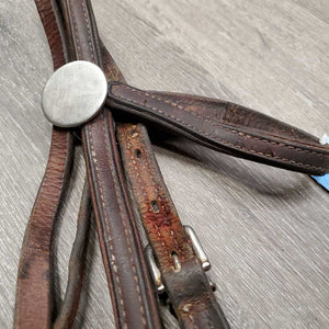 Double Stitched Leather Headstall *fair, dirt, stains, cracks, x holes, rust, loose stitch