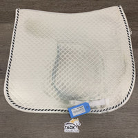 Quilt Dressage Saddle Pad, 1 piping *gc, v stained, hair, cut tabs, binding rubs, cracked plastic