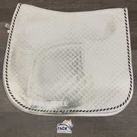 Quilt Dressage Saddle Pad, 1 piping *gc, v stained, hair, cut tabs, binding rubs, cracked plastic

