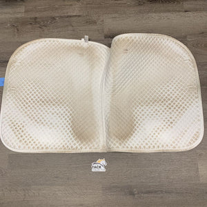 Quilt Dressage Saddle Pad, 1 piping *gc, v stained, hair, cut tabs, binding rubs, cracked plastic