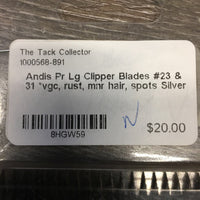 Pr Lg Top & Bottom Clipper Blades #23 & 31 *vgc, rust, mnr hair, spots
